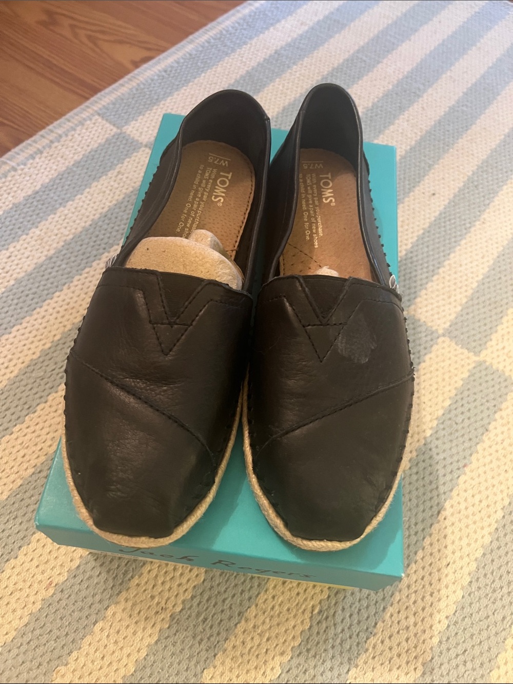 Toms Black Leather Espadrille Slip-Ons